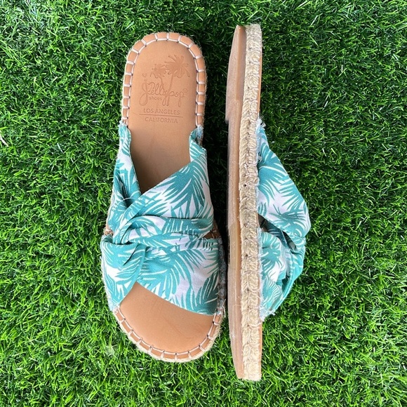 JELLYPOP Tropical Palm Leaf Green & White Slip On Sandals size 6.5 Beach/Summer - Picture 2 of 9